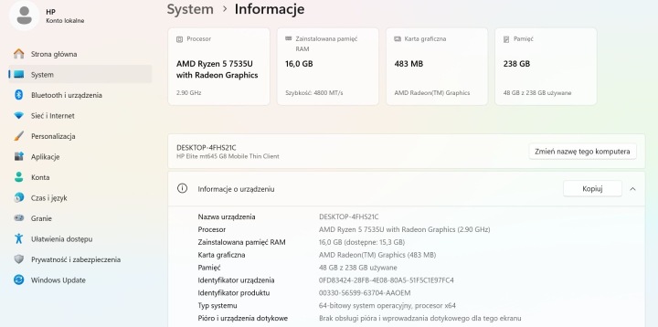 LAPTOP HP ELITE MT645 G8 14" FHD AMD RYZEN 5 16GB RAM 256GB SSD POLEASINGOWY - obrazek 5