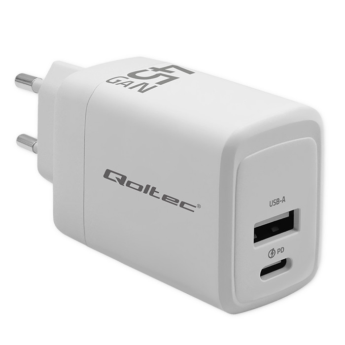 ŁADOWARKA SIECIOWA QOLTEC 45W GaN USB-C PD + USB-A QC 3.0 BIAŁA