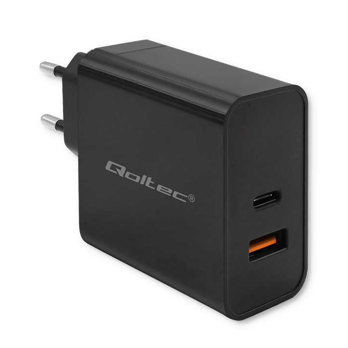 ŁADOWARKA SIECIOWA QOLTEC SUPER QUICK PD 65W USB-C + USB-A CZARNA