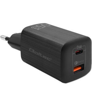 ŁADOWARKA SIECIOWA QOLTEC 65W GaN ULTRA USB-C PD + USB-A QC 3.0 CZARNA