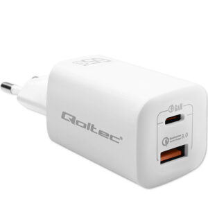 ŁADOWARKA SIECIOWA QOLTEC 65W GaN ULTRA USB-C PD + USB-A QC 3.0 BIAŁA