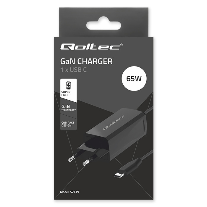 ŁADOWARKA SIECIOWA QOLTEC 65W GaN Super Fast USB-C PD CZARNA - obrazek 3