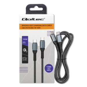 KABEL USB-C - USB-C QOLTEC 100W PD QUICK CHARGE 3.0 1,5 M CZARNY